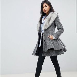 ASOS Check faux trim coat